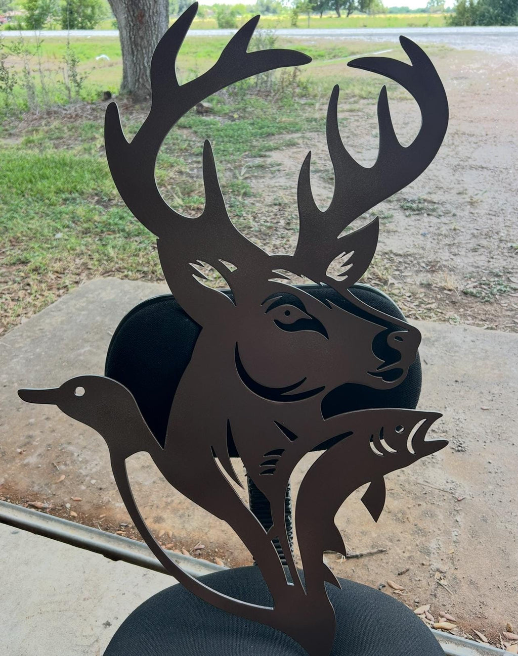 Buck Duck Fish Sign finished metal example