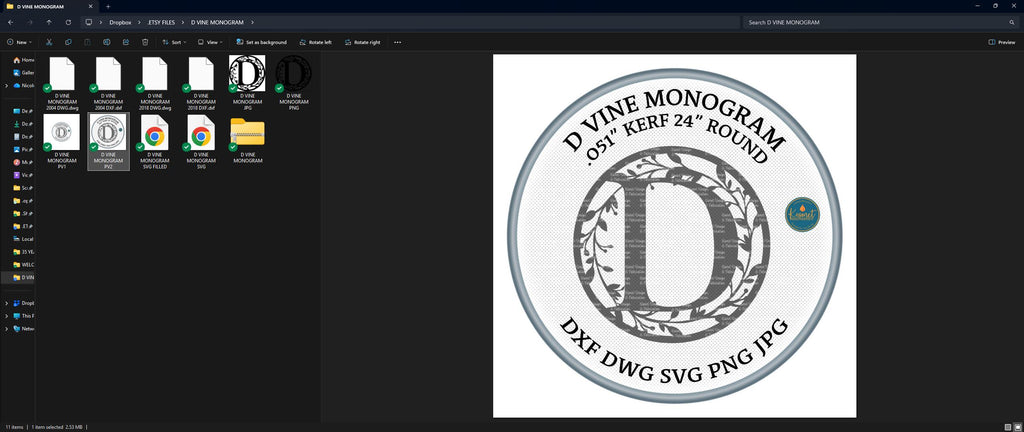 D Vine Ring Monogram vector paths in design software