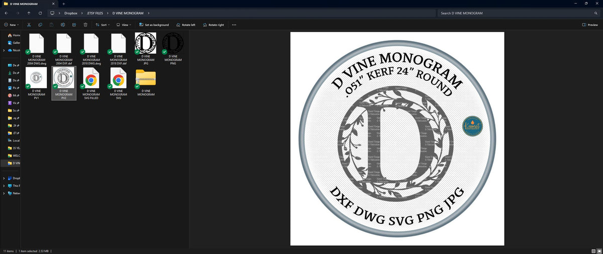 D Vine Ring Monogram vector paths in design software