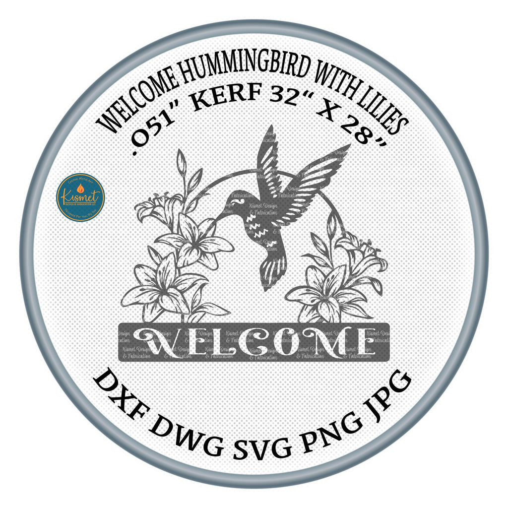 Hummingbird and Lilies Welcome Sign DXF/SVG design preview with file details