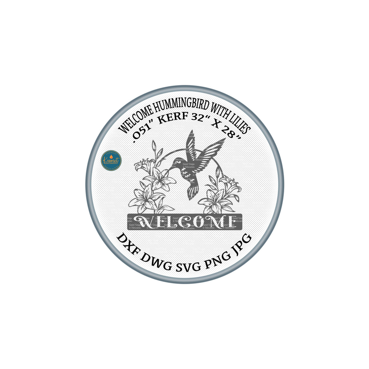 Hummingbird and Lilies Welcome Sign DXF/SVG design preview with file details (photo 4)