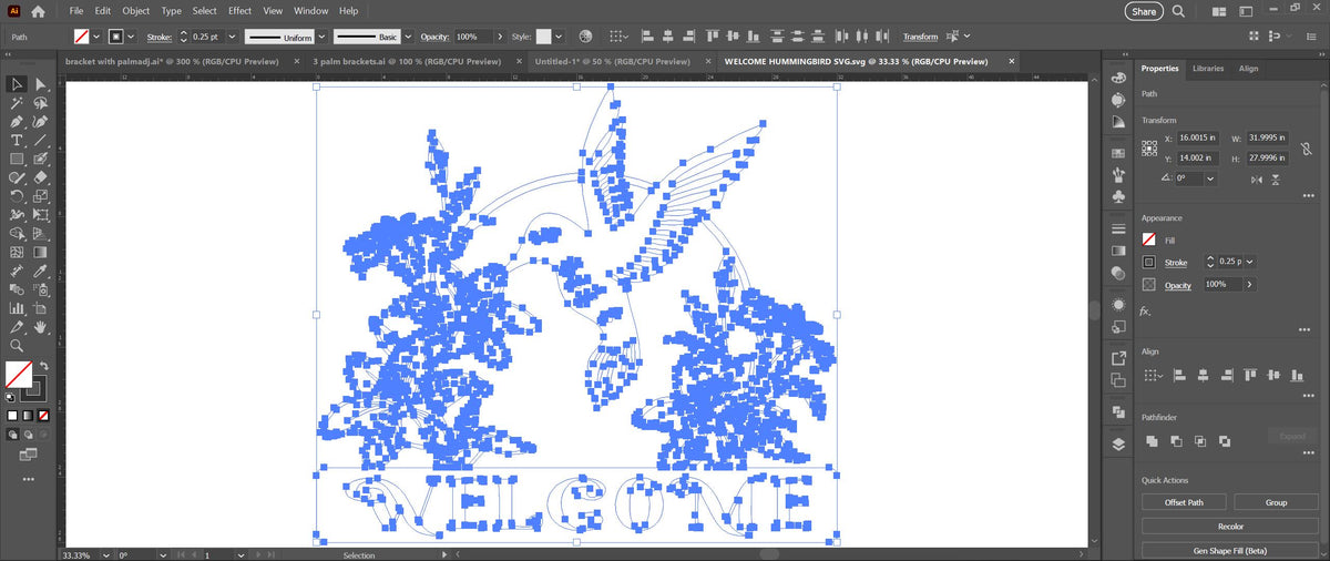 Hummingbird and Lilies Welcome Sign vector paths in design software (photo 8)