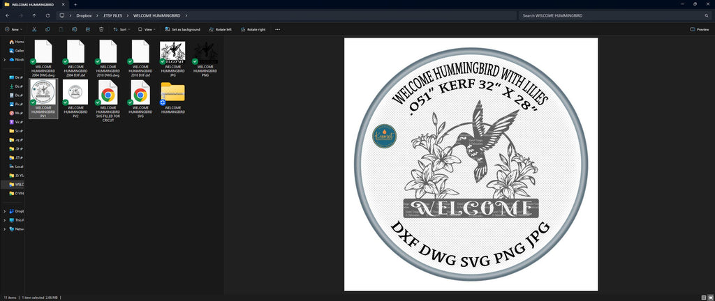 Hummingbird and Lilies Welcome Sign vector paths in design software