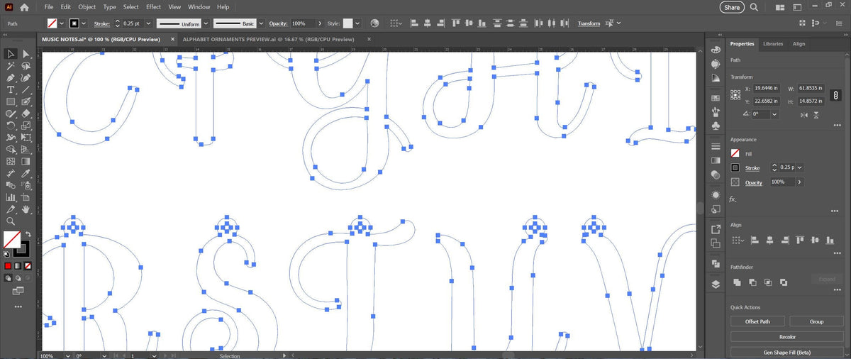 A–Z Initial Christmas Ornaments vector paths in design software (photo 3)