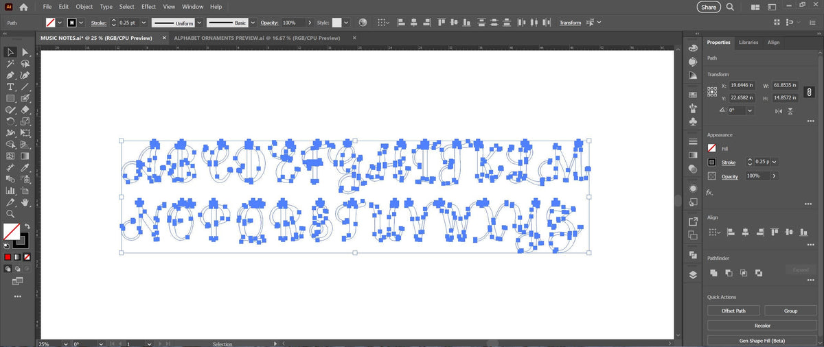 A–Z Initial Christmas Ornaments vector paths in design software (photo 4)