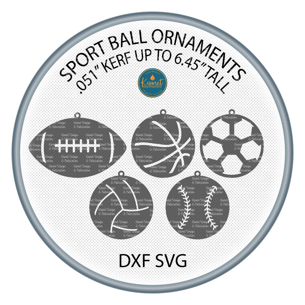 Five Sports Ball Ornaments DXF/SVG design preview with file details