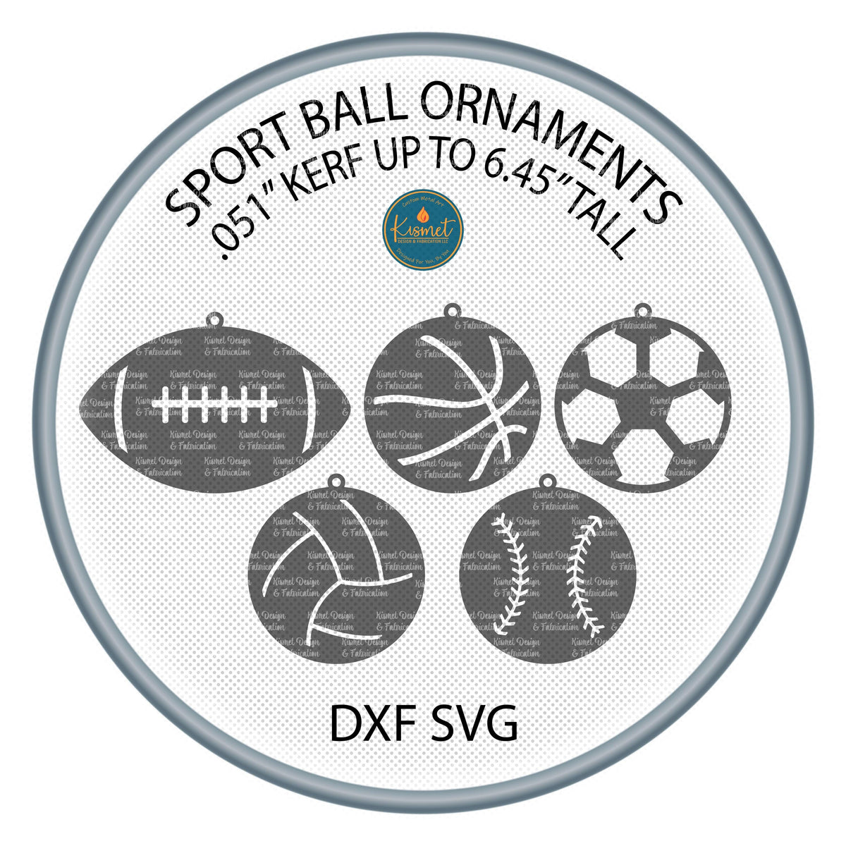 Five Sports Ball Ornaments DXF/SVG design preview with file details