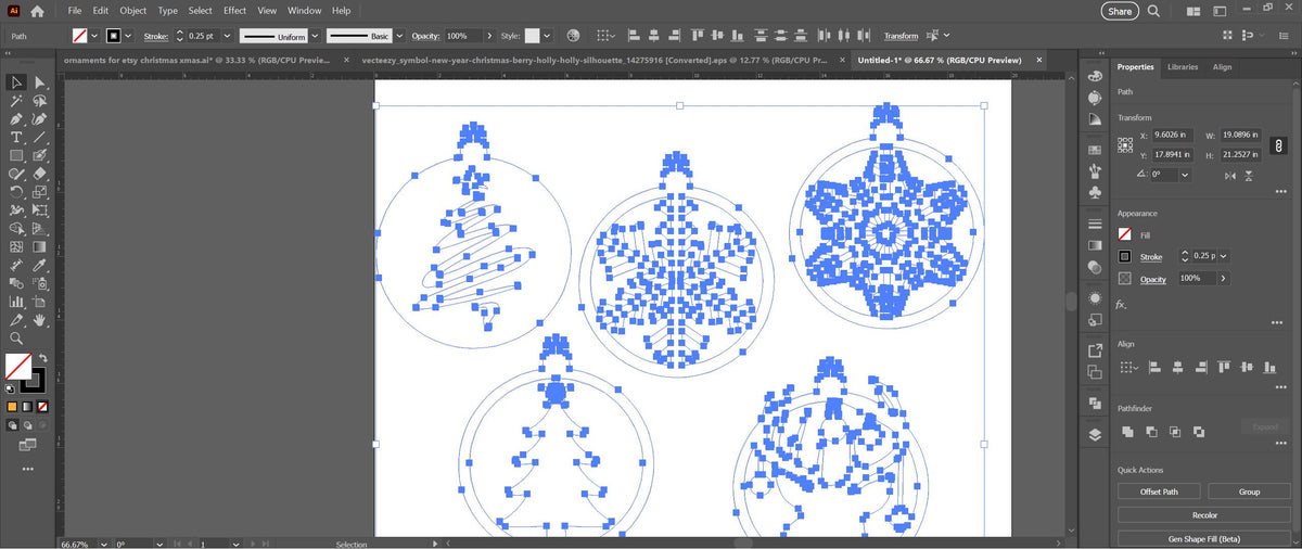 Six Christmas Ornament Designs vector paths in design software (photo 5)