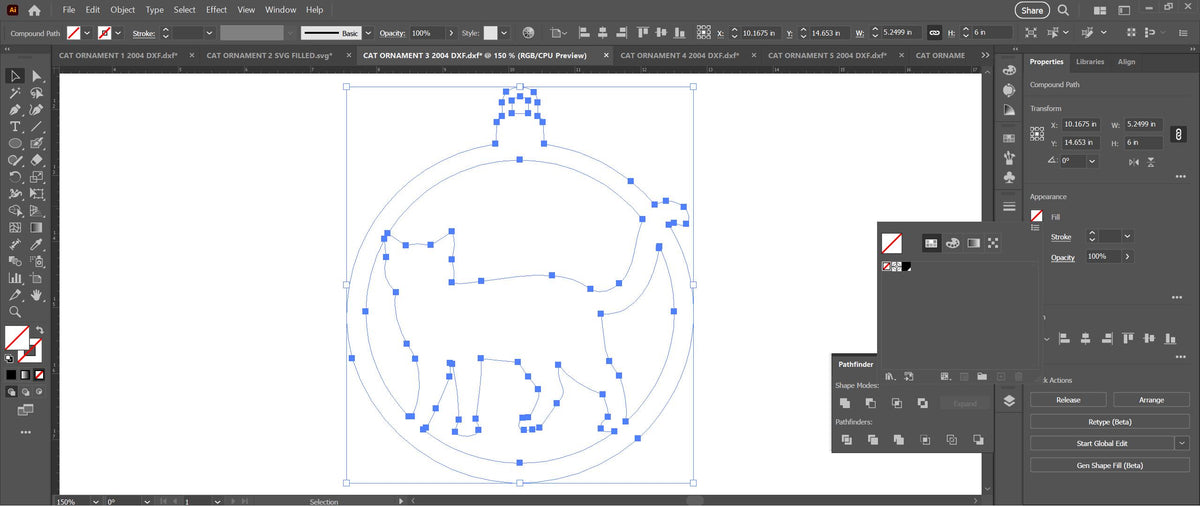 Six Cat Christmas Ornaments vector paths in design software (photo 6)