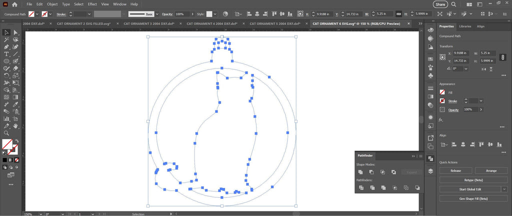 Six Cat Christmas Ornaments vector paths in design software (photo 9)