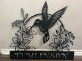 Hummingbird and Lilies Welcome Sign finished metal example