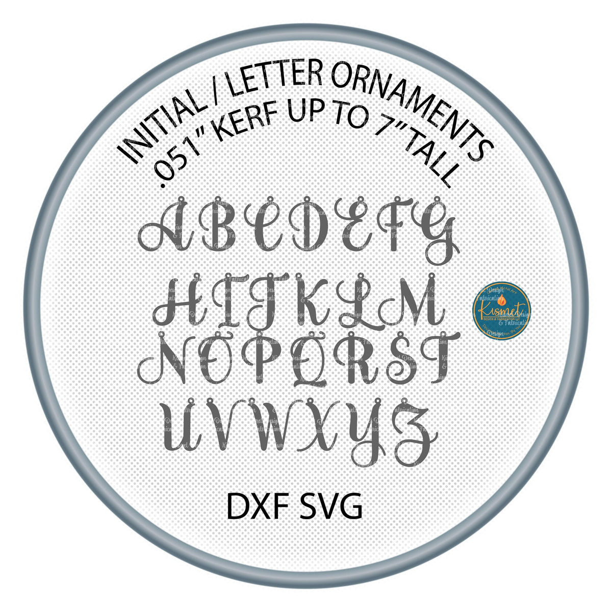 A–Z Initial Christmas Ornaments DXF/SVG design preview with file details