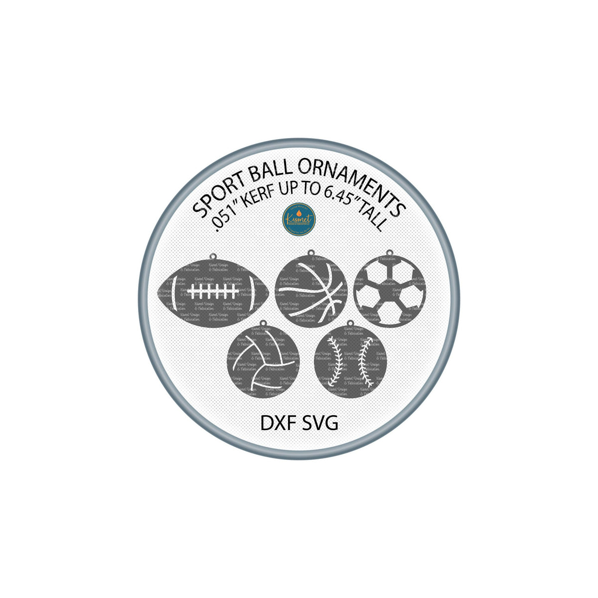 Five Sports Ball Ornaments DXF/SVG design preview with file details (photo 2)