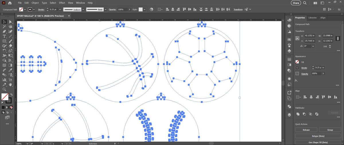 Five Sports Ball Ornaments vector paths in design software (photo 10)