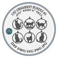 Six Cat Christmas Ornaments DXF/SVG design preview with file details
