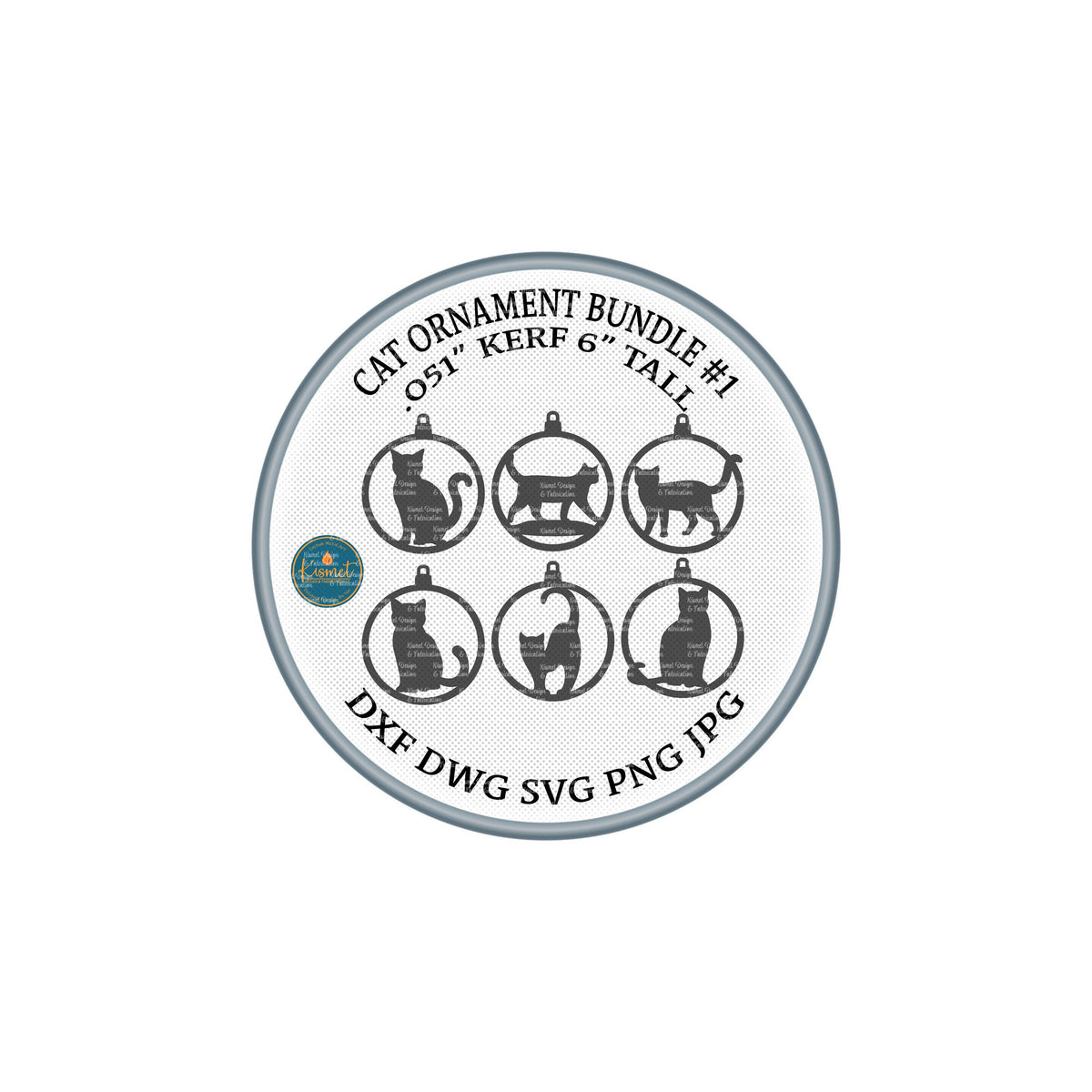 Six Cat Christmas Ornaments DXF/SVG design preview with file details (photo 2)