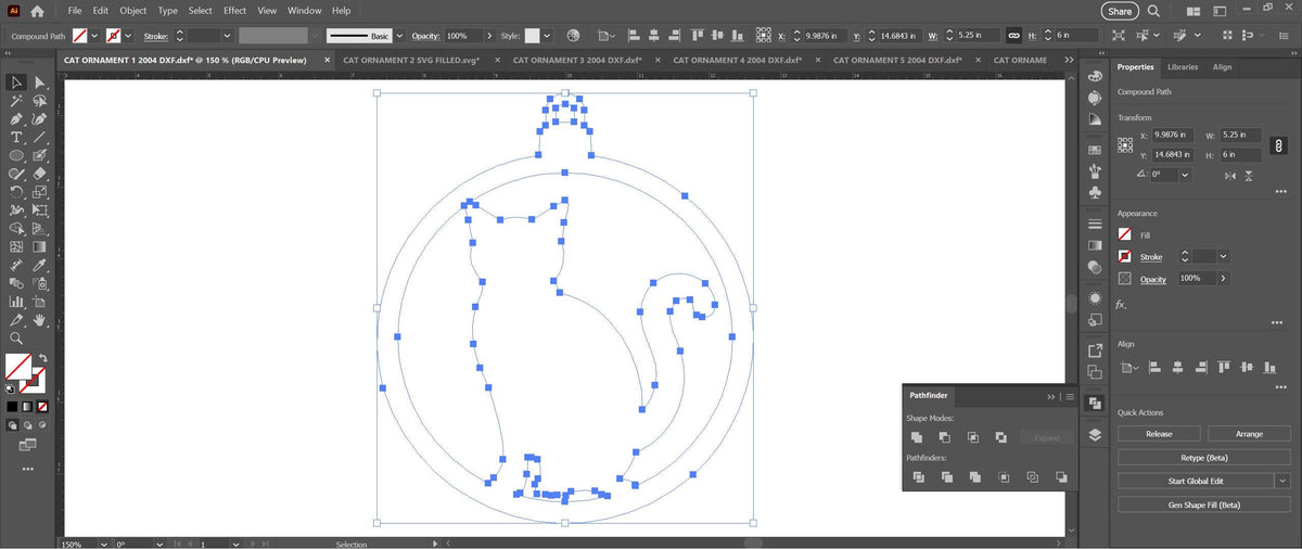 Six Cat Christmas Ornaments vector paths in design software (photo 4)