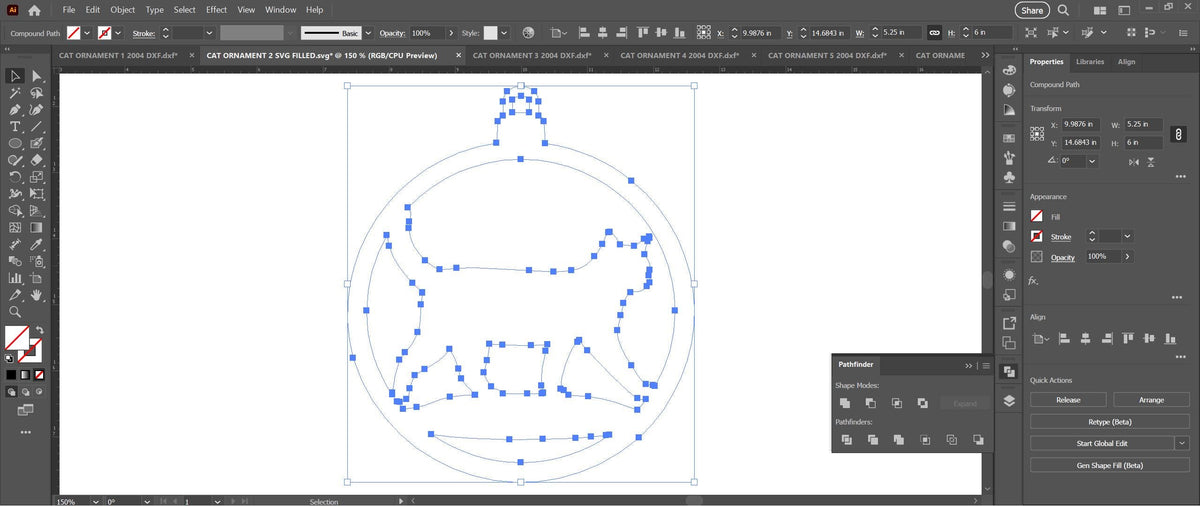 Six Cat Christmas Ornaments vector paths in design software (photo 5)