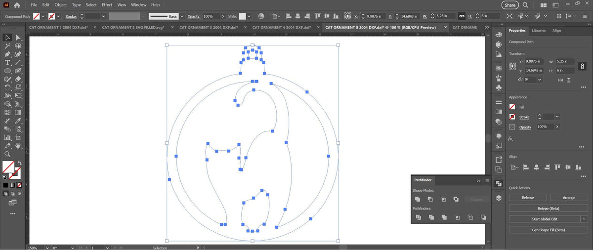 Six Cat Christmas Ornaments vector paths in design software (photo 8)