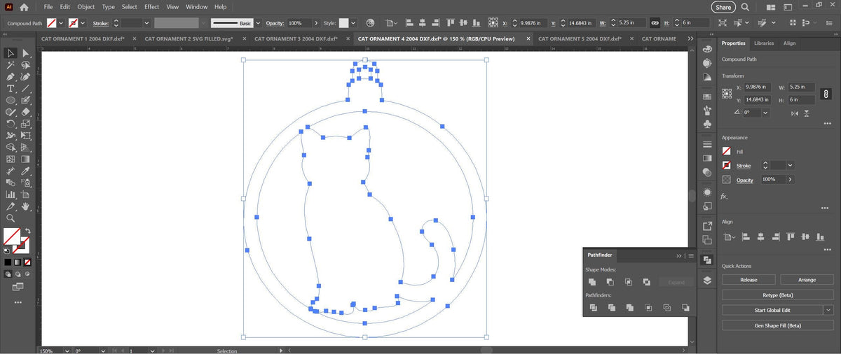 Six Cat Christmas Ornaments vector paths in design software (photo 7)