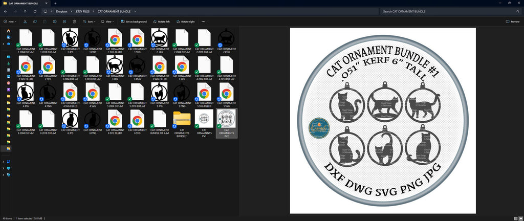 Six Cat Christmas Ornaments vector paths in design software