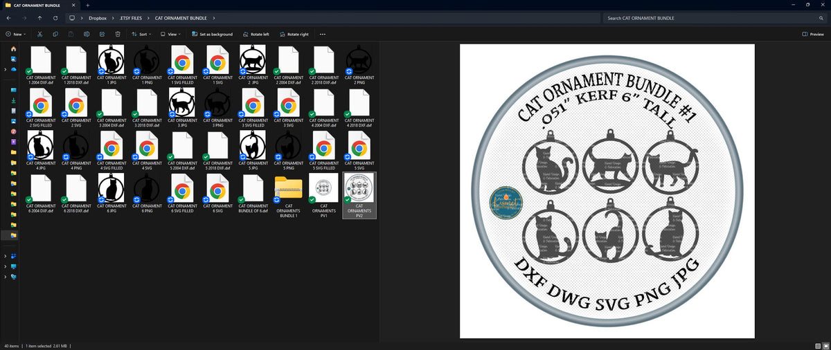 Six Cat Christmas Ornaments vector paths in design software