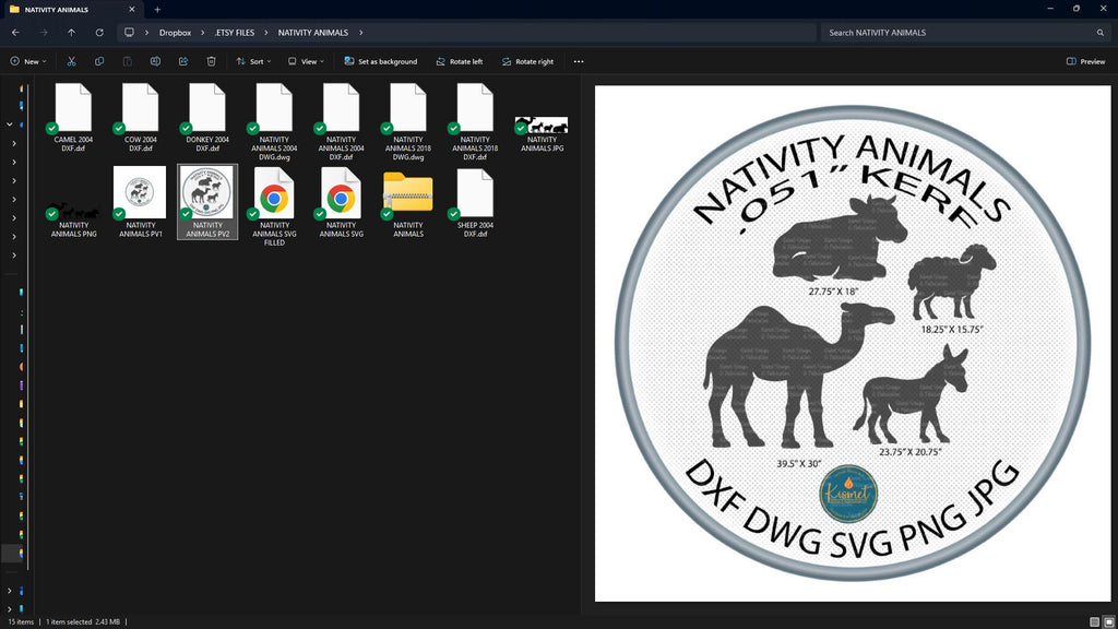 Nativity Animals Set vector paths in design software