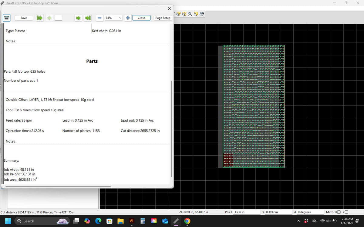 4x8 Fabrication Table Top .625 Holes vector paths in design software