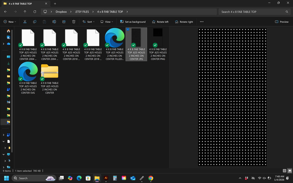 4x8 Fabrication Table Top .625 Holes vector paths in design software (photo 2)