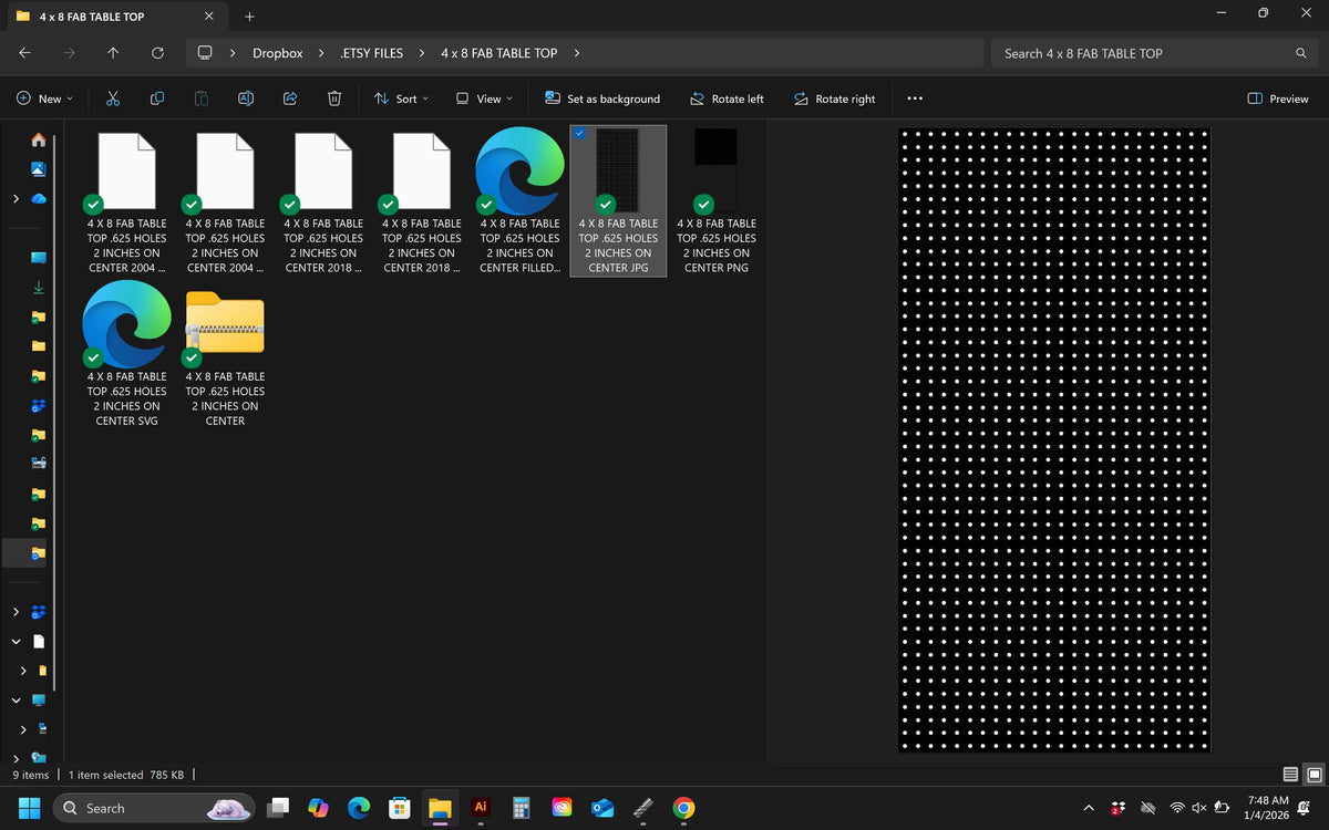 4x8 Fabrication Table Top .625 Holes vector paths in design software (photo 2)