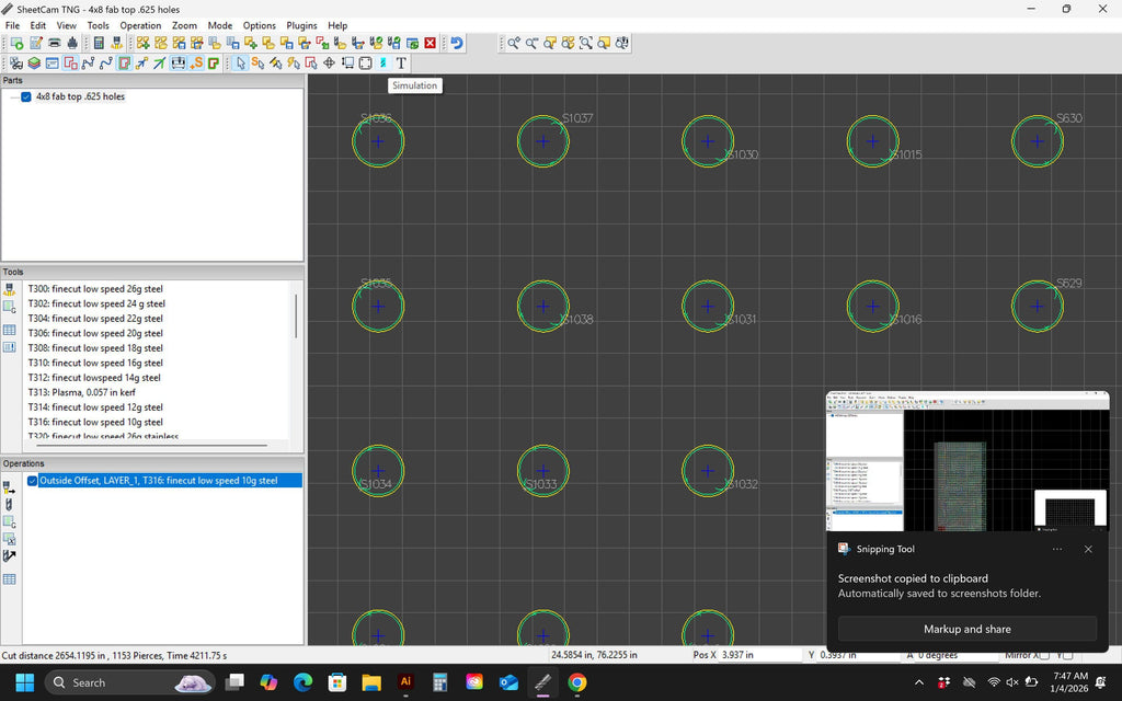 4x8 Fabrication Table Top .625 Holes vector paths in design software (photo 4)