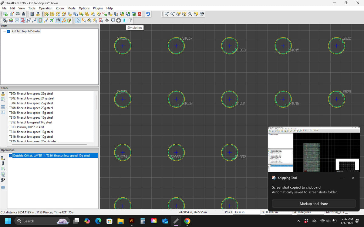 4x8 Fabrication Table Top .625 Holes vector paths in design software (photo 4)