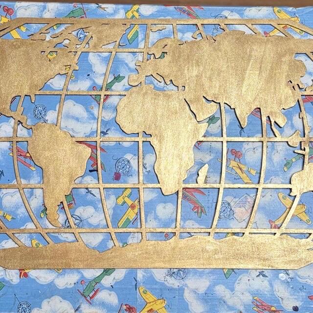 World Map Globe Wall Art finished metal example