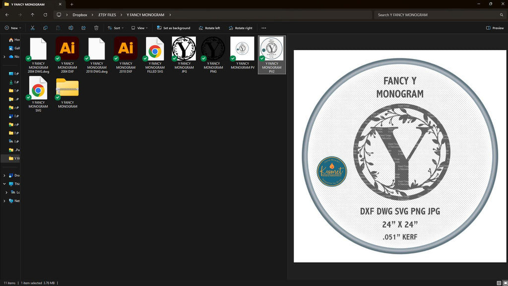 Y Vine Ring Monogram vector paths in design software