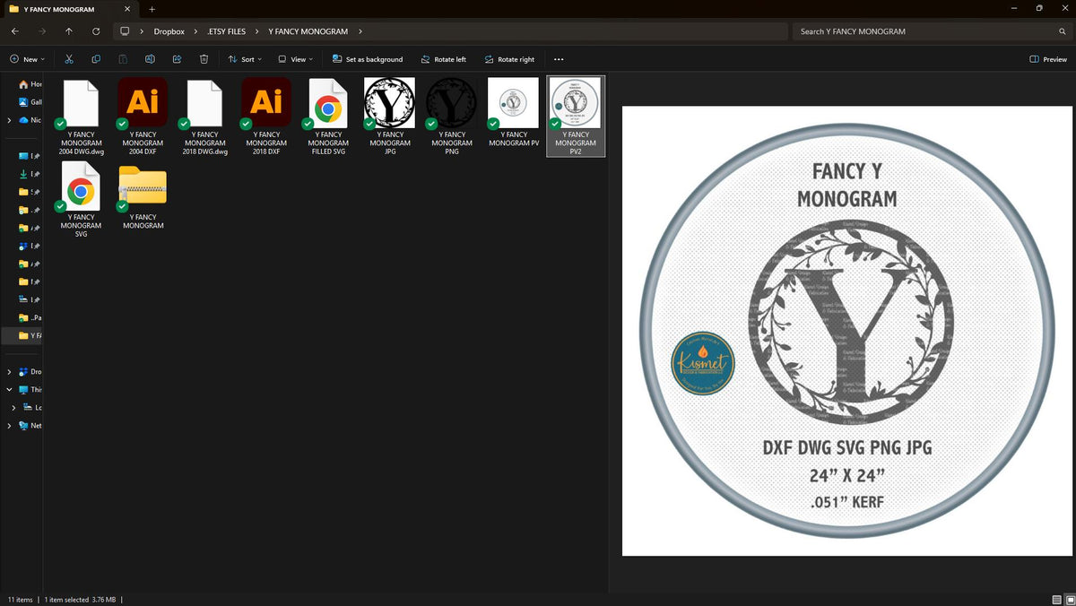 Y Vine Ring Monogram vector paths in design software