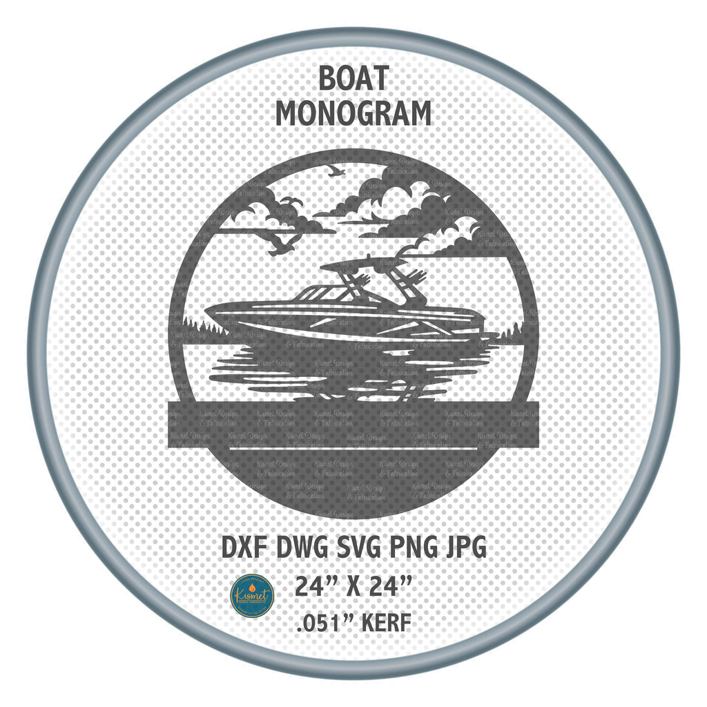 Personalized Speedboat Lake Sign DXF/SVG design preview with file details