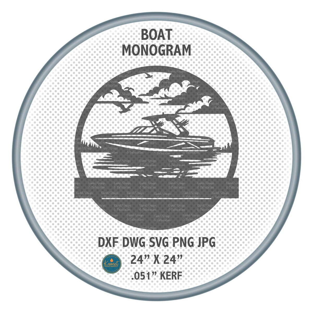 Personalized Speedboat Lake Sign DXF/SVG design preview with file details