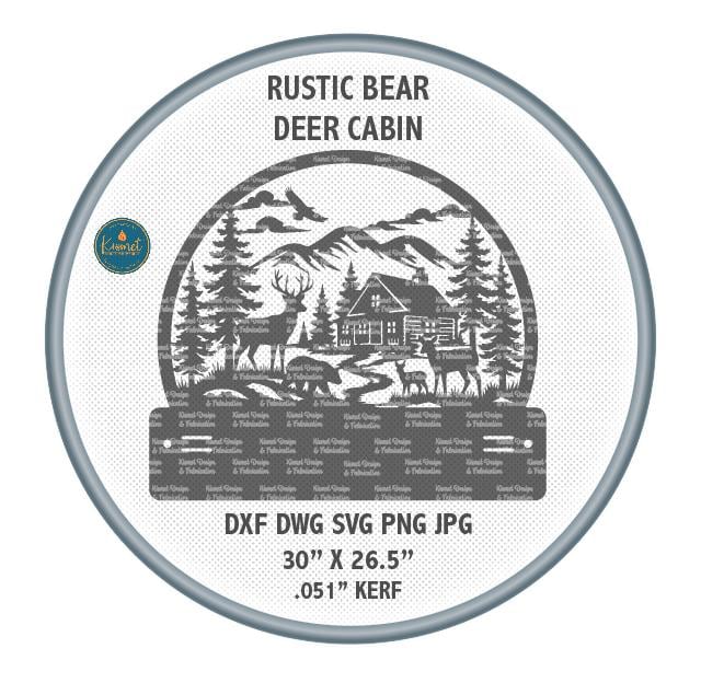 Rustic Bear Deer Cabin Sign DXF/SVG design preview with file details