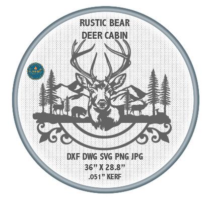 Rustic Deer and Bear Cabin Sign DXF/SVG design preview with file details