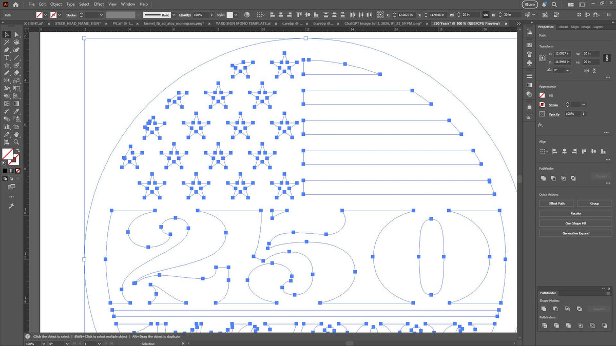 America 250 Eagle Flag Sign vector paths in design software (photo 8)
