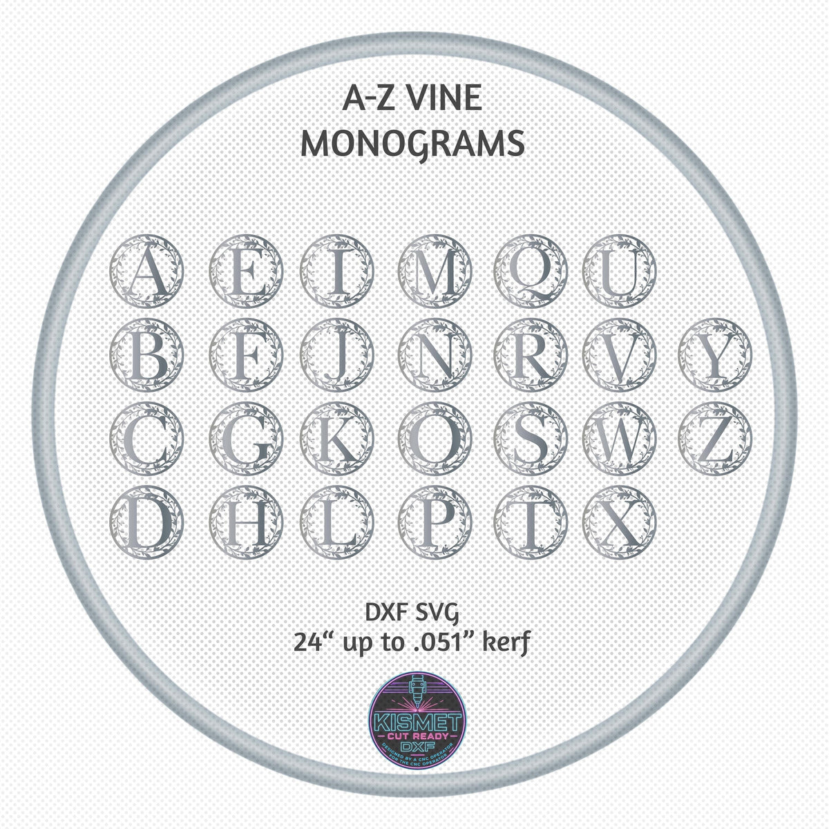A–Z Vine Letter Monograms DXF/SVG design preview with file details
