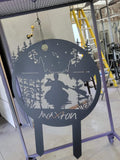 Personalized Round Lake Scene Yard Stake finished metal example