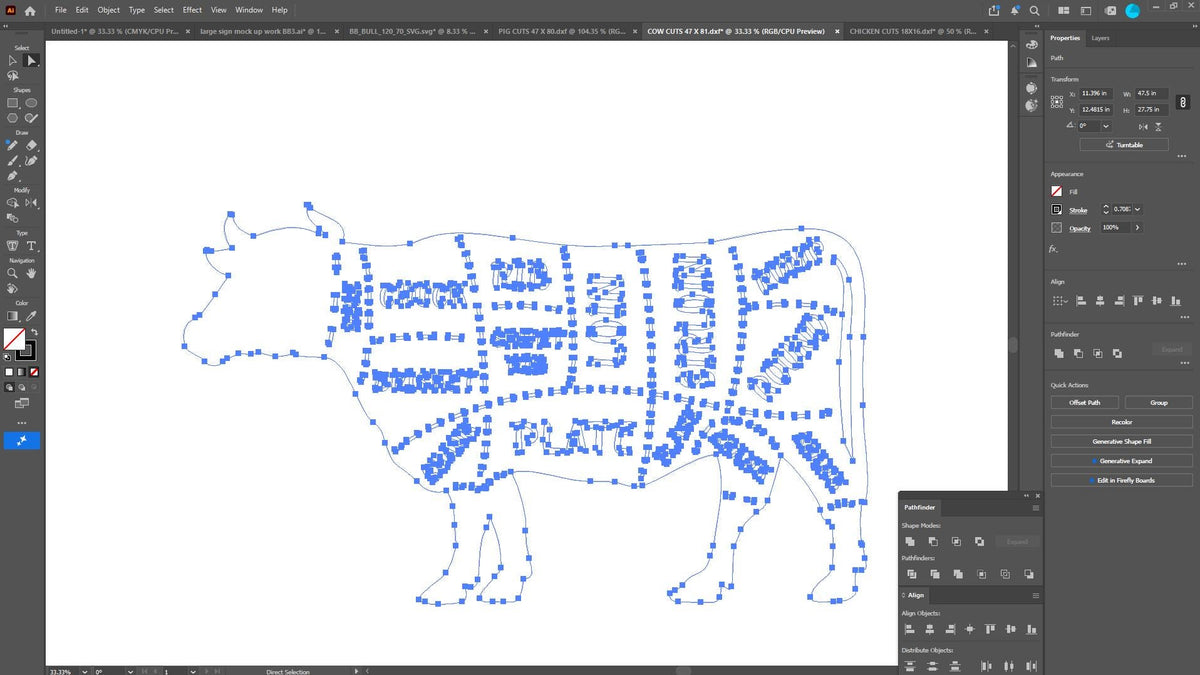 Cow Butcher Cuts Chart Sign vector paths in design software (photo 10)