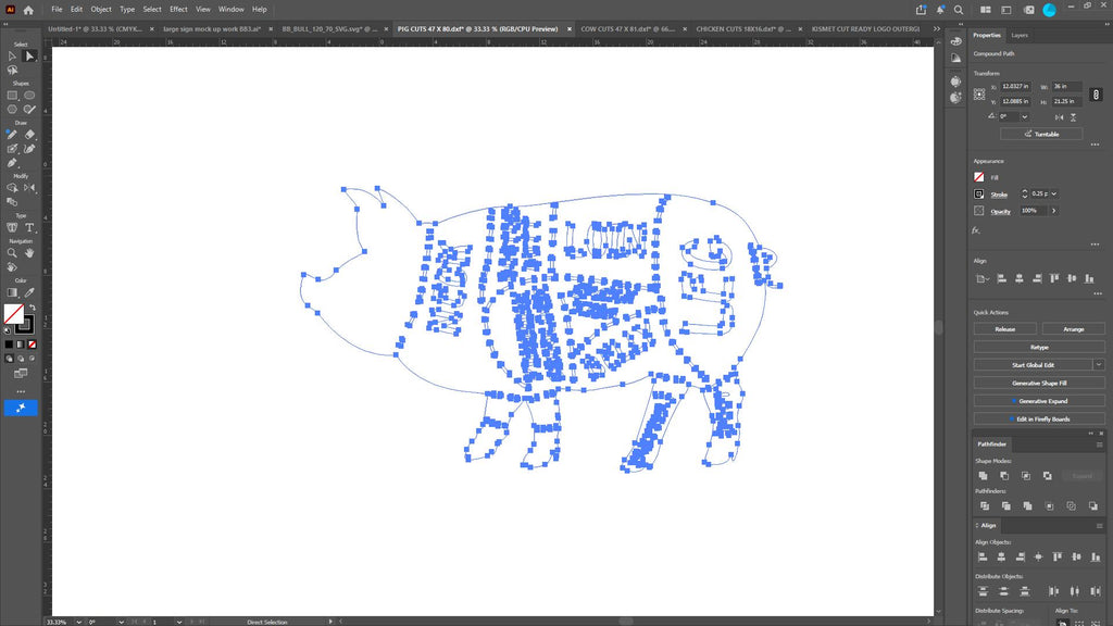 Pig Butcher Cuts Chart Sign vector paths in design software