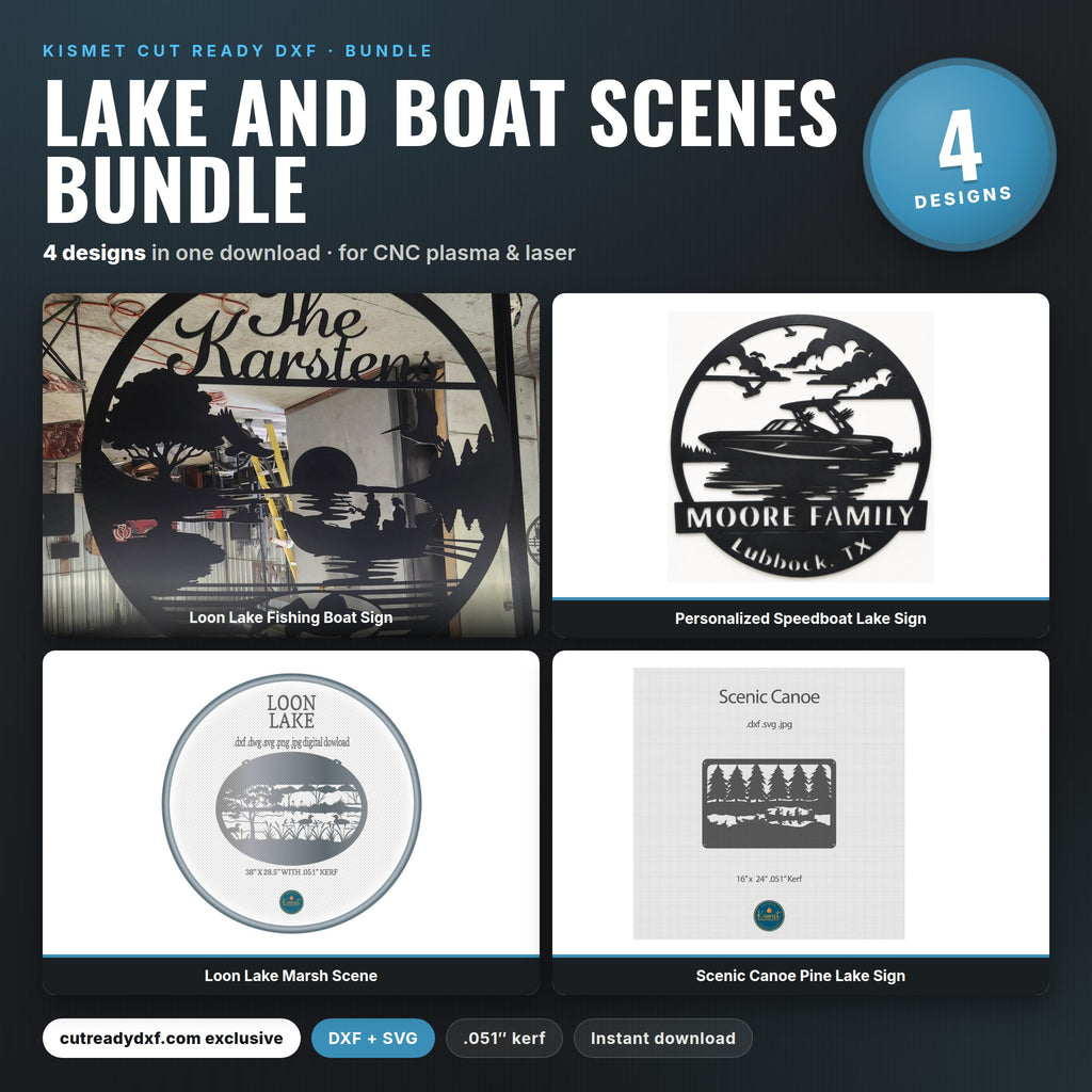 Lake and Boat Scenes Bundle DXF/SVG design preview with file details