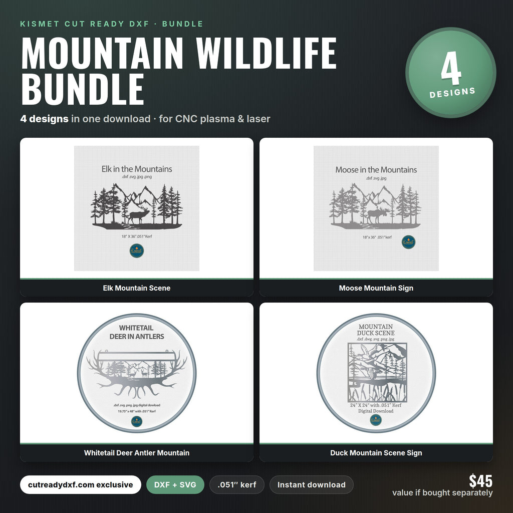 Mountain Wildlife Bundle DXF/SVG design preview with file details