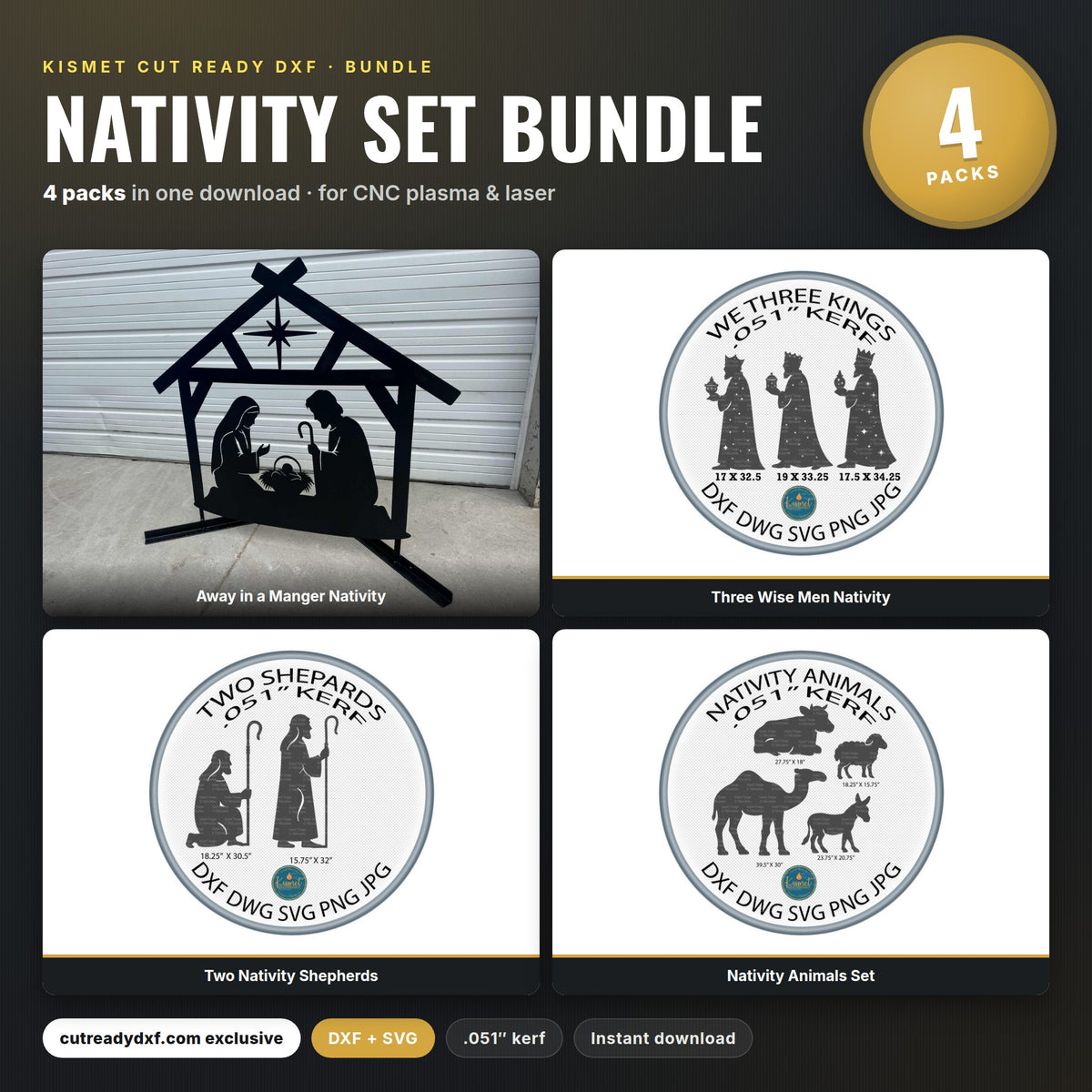 Nativity Set Bundle DXF/SVG design preview with file details