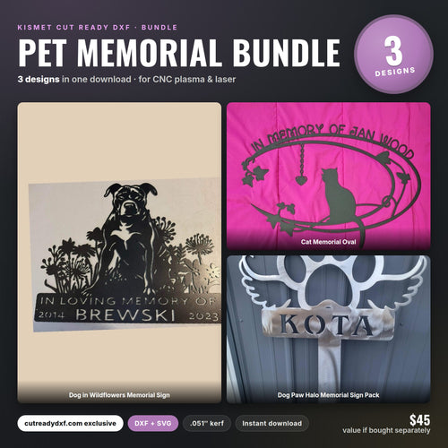 Pet Memorial Bundle DXF/SVG design preview with file details
