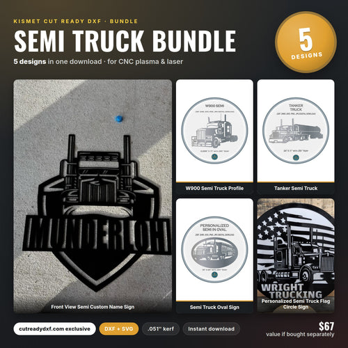 Semi Truck Bundle DXF/SVG design preview with file details
