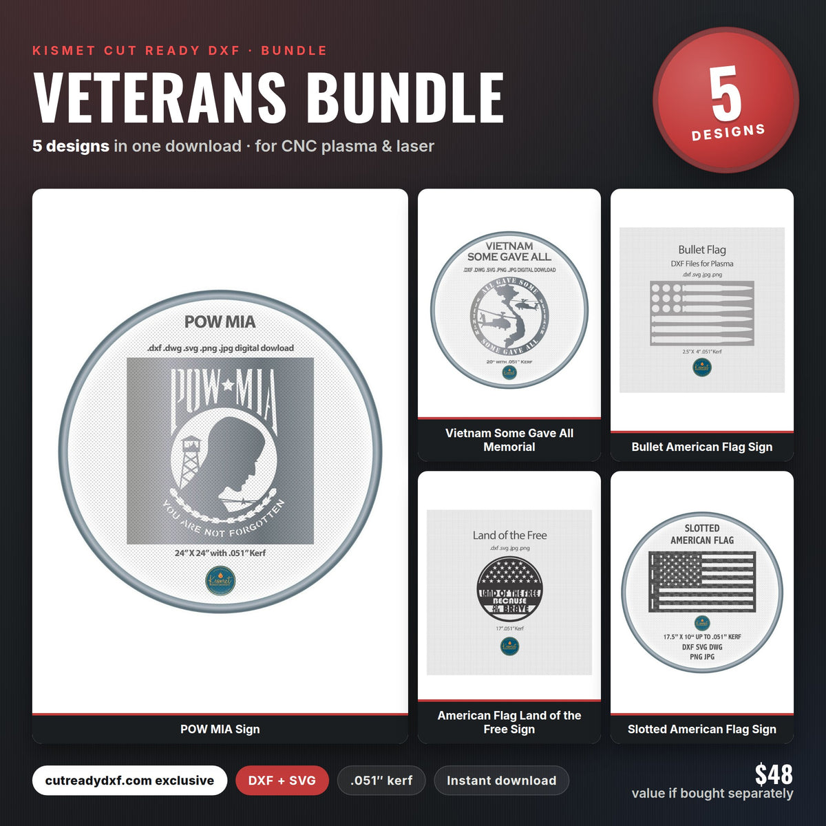 Veterans Bundle DXF/SVG design preview with file details